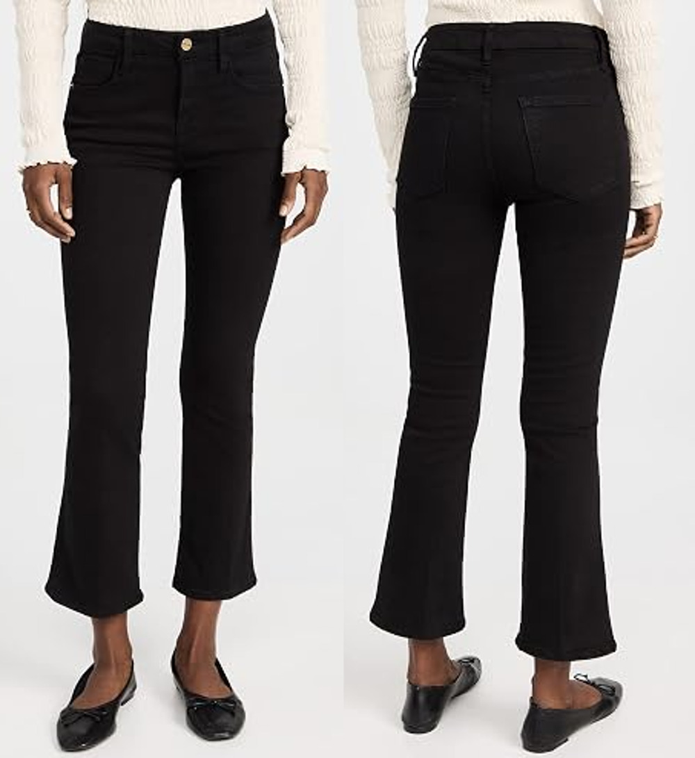 Frame Mid-Rise Slim Fit Le Crop Mini Bootcut Jeans Film Noir Black Women Size 33